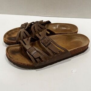 Birkenstock Women Brown Buckle vegan Strappy cork Granada Sandals Size 38